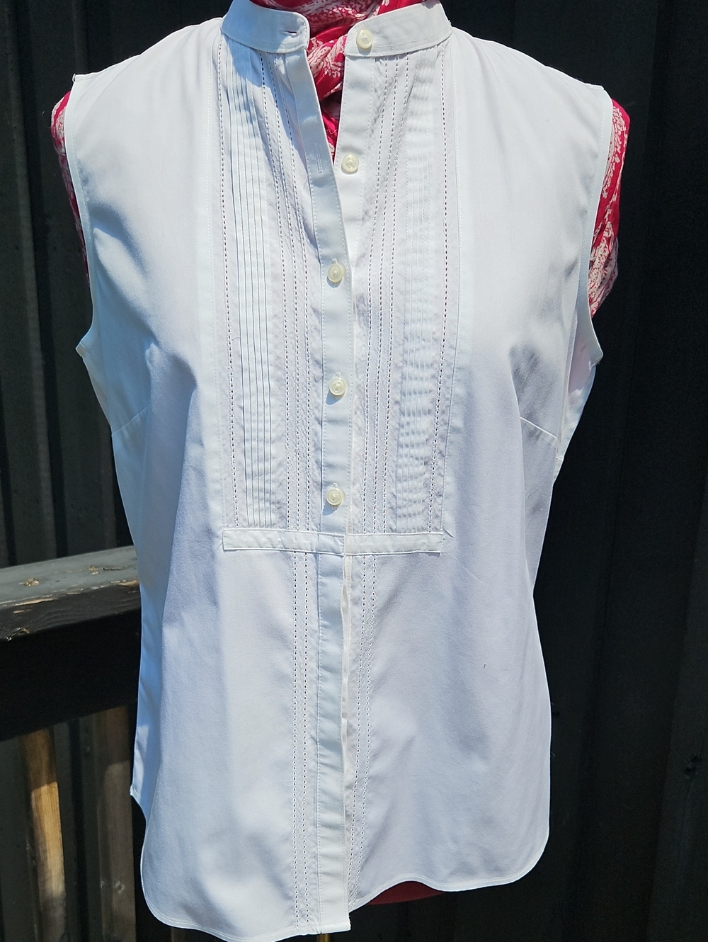 L.L. Bean Sleeveless White Pintuck Blouse